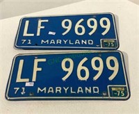 State of Maryland 1971 license plate set.    1504.