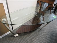 Contemporary Kidney-Shaped Coffee Table, Glass Top