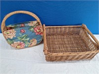 Floral Straw Shopper And Woven Tray