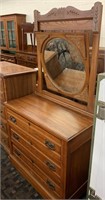 2 Pc. Antique Oak Bedroom Set (Dresser W/ Mirror