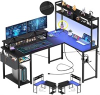 Aheaplus Small L Shaped Gaming Desk w/LED Lights