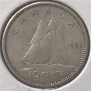 Silver 1963 Canadian dime