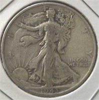 Silver 1943 walking Liberty half dollar