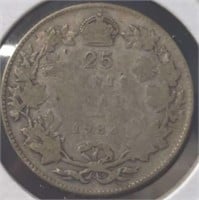 Silver 1933 Canadian quarter
