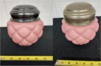 TWO 6.5" CONSOLIDATED pink satin cracker jars
