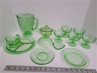 Various Green Uranium Depression Glass Patterns