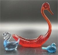 Viking Amberina Swan Dish, Art Glass Swan &