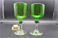 Pair of Mexican blown glass wine glasses