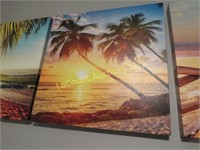 3 beach scene canvas decor and painted surfboard