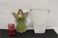 Metal Cut Out Angel & Wall Flower Basket