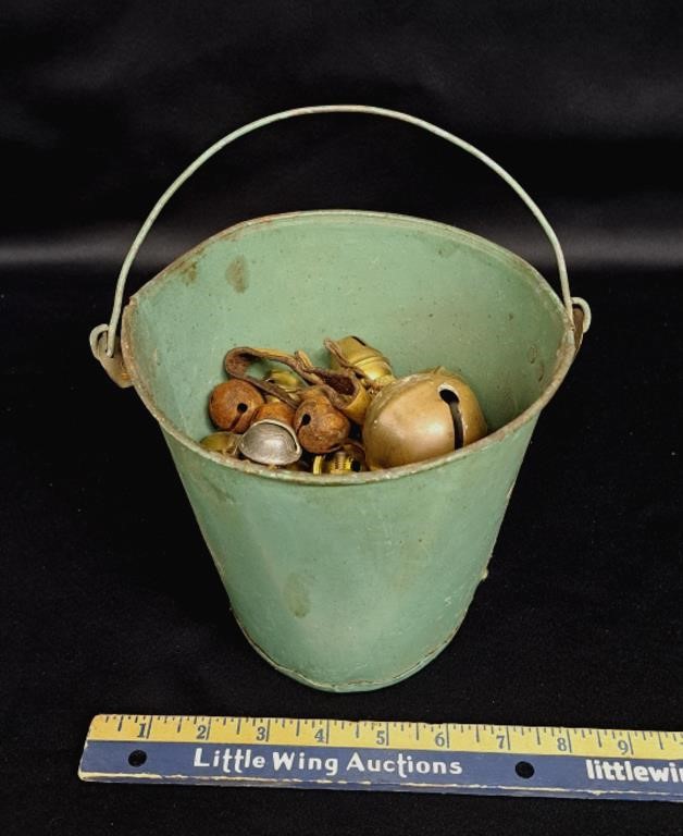 Small Metal Pail 3/4 Full of Metal Bells