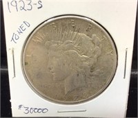 OF) 1923-S PEACE DOLLAR, BEAUTIFUL TONED COIN, HAS