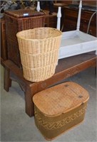 Two Hampers & Vtg Picnic Basket