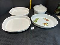 White Corning Covered Casserole Baking Dishes