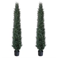 2 Pack 67 Inch Artificial Topiary Cedar Tree Pot