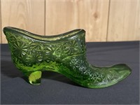 Fenton green glass shoe