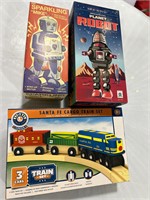 3 Tin Robots and Train Set