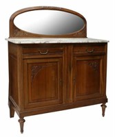 FRENCH ART DECO MARBLE-TOP WALNUT SIDEBOARD
