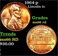 1964-p Lincoln Cent 1c Grades GEM+ Unc RD