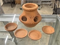Small Terra Cotta Pot & 4 Plates, 5 Pieces Total