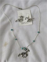 STERLING HORSE NECKLACE AND EARRING SET 16"