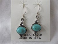 STERLING AND TURQUOISE EARRINGS 1.5"