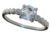 Round Natural Aquamarine & Diamond Solitaire Ring