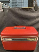 Vintage Samsonite Red Case W/ Handle And Items
