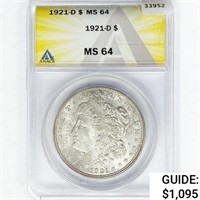 1921-D Morgan Silver Dollar ANACS MS64