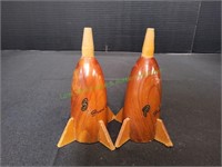 Vintage Souvenir Wood Rocket Salt & Pepper Shakers