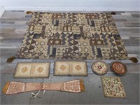 Group of embroidered items & tapestry