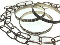 Sterling Lg Link Chain Necklace & 3 Bangles