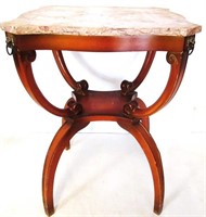 Antique Marble Top End Table 21"x21"x27.5"T 1 of 2