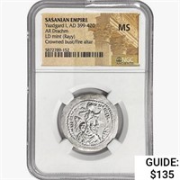 AD 399-420 Sasanian Empire AR Drachm NGC MS