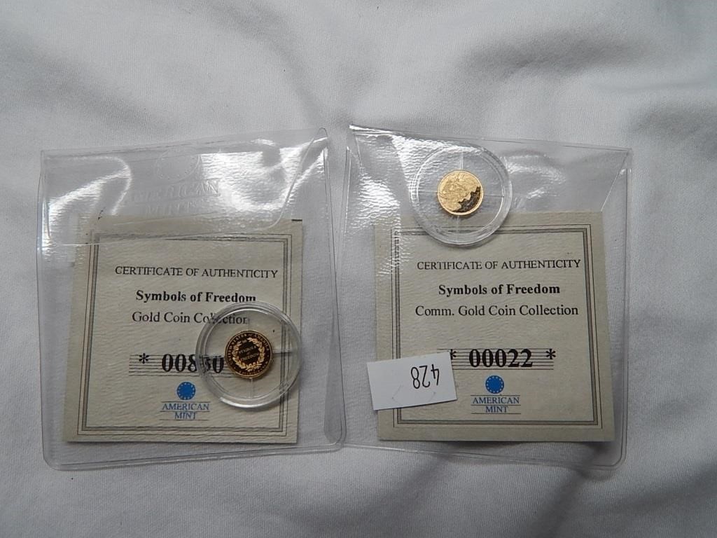 (2) Symbols of Freedom Gold Coins 14K 1 gram