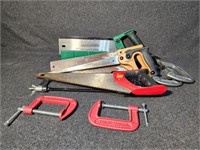 Hand Saws, Miter Saw and Box, C-Clamps