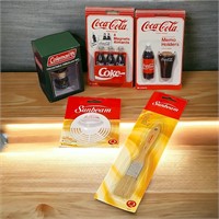 NOS Coca-Cola Magnets, Coleman Mini Box +