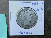 1913-S Barber Half Dollar (VG-8)