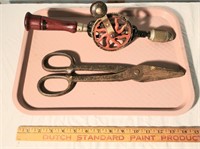 antique crank drill and scissors