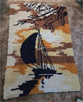 Folk-art Latch Hook Rug Wall Hanging