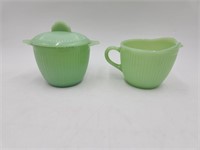 Vtg Fire King Jadeite Glass Sugar & Creamer