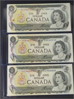 3 x Canada One Dollar Bills 1973 UNC