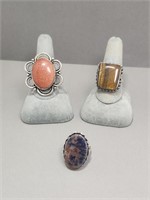 Three New Natural Stone Costume Rings