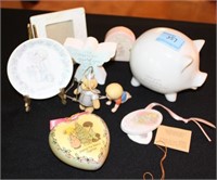 ASSORTED FIRGUINES: PRECIOUS MOMENTS PIGGY BANK,