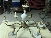 Brass and white stone (maybe marble) light fixture