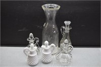 Assorted Glass Cruets w/ Stoppers, and Carafe
