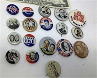 19 Different Political Pin Backs  Age not verified