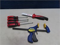(6) Hand Tools w/ Craftsman Drivers~Clamp~Saw
