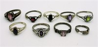 (9) Sterling Silver Gemstone Rings