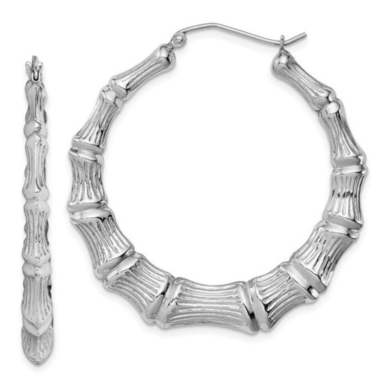 Sterling Silver Rhodium-plated Bamboo  Earrings